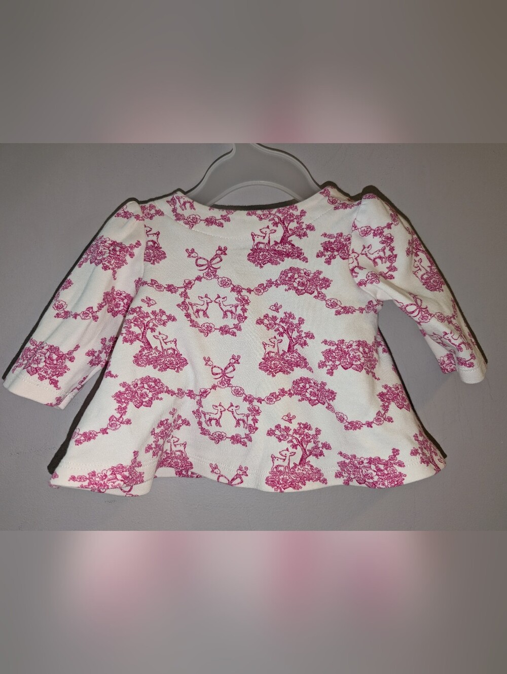 🩷 Gymboree Bonjour Bebe White & Pink Toile Satin Bow Swing Top Baby Girls 0-3 - Picture 4 of 4
